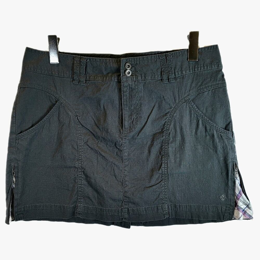 Columbia Mini Skirt Womens Size 10 Cargo Plaid Inset Zip Fly Gray Hiking Active